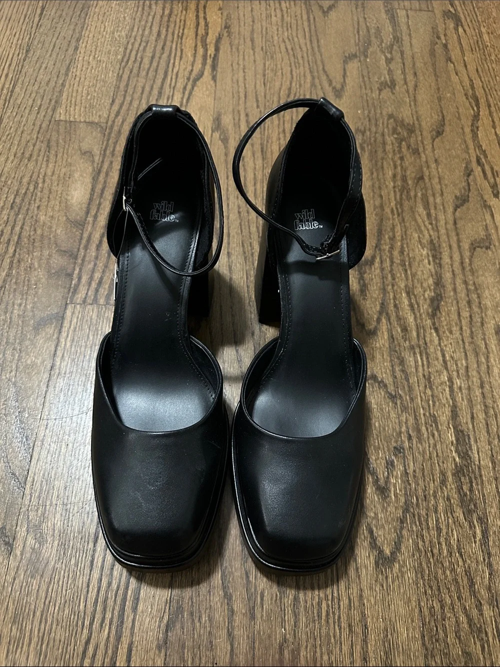 Wild Fable Black Square-Toe Platform Ankle-Strap Block Heels 11